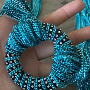 Vtg Jutta Reissig Hamburg Teal multi strand chain chunky statement Necklace